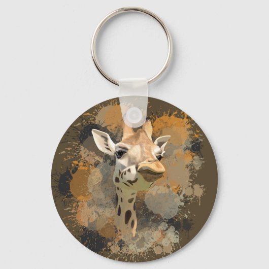 African Wildlife Giraffe Abstracte Verf Splatter Sleutelhanger (Voorkant)