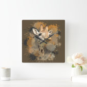 African Wildlife Giraffe Abstracte Verf Splatter Vierkante Klok (Huis)