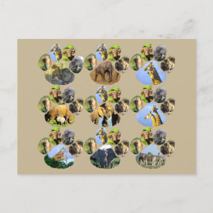African Wildlife Lion Pawprint 9 Collage Briefkaar Briefkaart