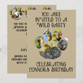 African Wildlife Pawprint Collage Uitnodiging (Voorkant / Achterkant)