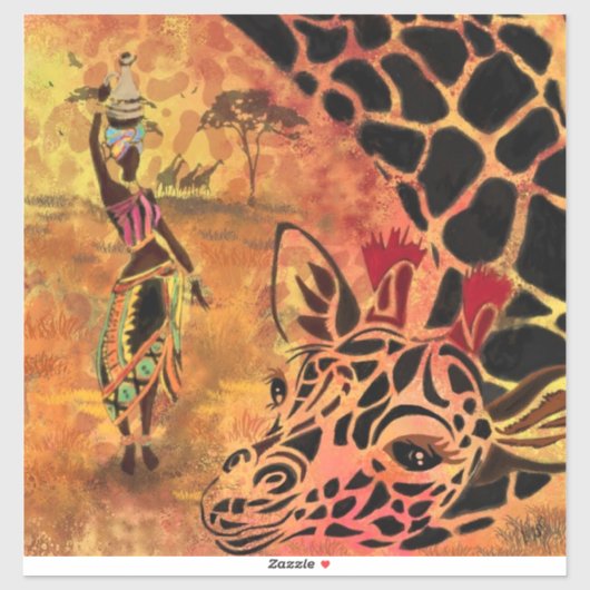 African Woman en Giraffe Sticker (Vel)