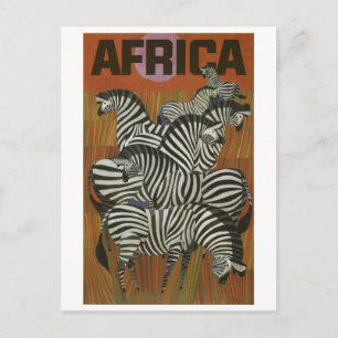 Afrika, Afrikaanse zebra, savanne, vintage reis Briefkaart