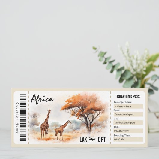 Afrika Boarding Pass Cadeaubon Kaart (Staand voorkant)