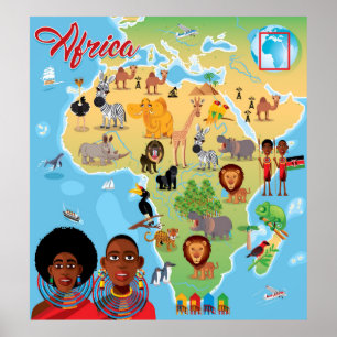 Afrika Cartoon Map Poster