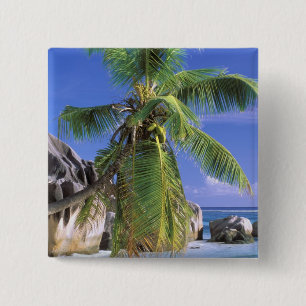 Afrika, de Seychellen, La Digue Island. Graniet 2 Vierkante Button 5,1 Cm