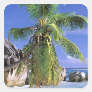 Afrika, de Seychellen, La Digue Island. Graniet 2 Vierkante Sticker