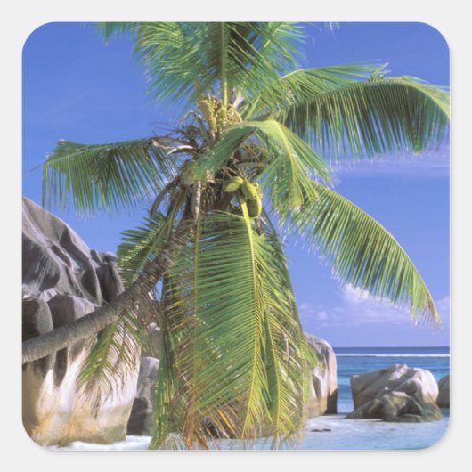 Afrika, de Seychellen, La Digue Island. Graniet 2 Vierkante Sticker (Voorkant)