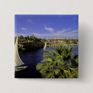 Afrika, Egypte, Boven-Egypte, Aswan. Feluccas 2 Vierkante Button 5,1 Cm