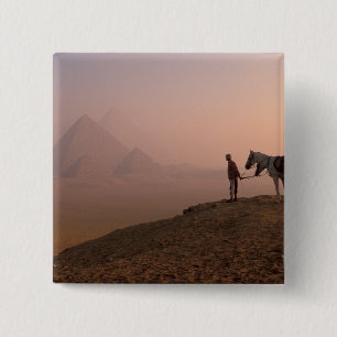 Afrika, Egypte, Caïro, Giza, Giza piramides bij Vierkante Button 5,1 Cm