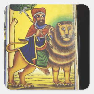 Afrika, Ethië. Kunstwerk met Leeuw van Vierkante Sticker