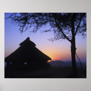 Afrika, Ethiopië, de Omo-rivierregio, zonsondergan Poster