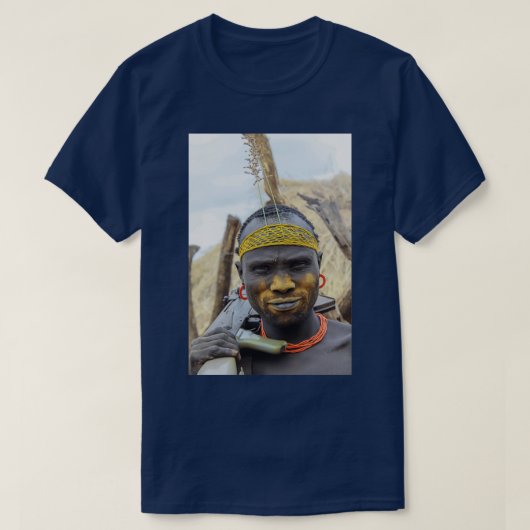 Afrika Ethiopië Debub Omo Zone Mursi tribesman 1 T-shirt (Design voorkant)