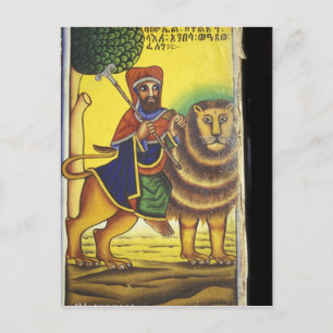 Afrika, Ethiopië. Kunstwerk met Leeuw van Briefkaart