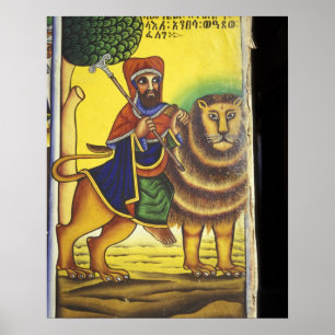 Afrika, Ethiopië. Kunstwerk waarin de leeuw van Poster