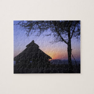 Afrika, Ethiopië, Omo rivier regio, Zonsondergang Legpuzzel