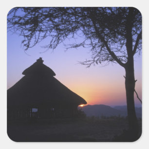 Afrika, Ethiopië, Omo rivierregio, Zonsondergang o Vierkante Sticker
