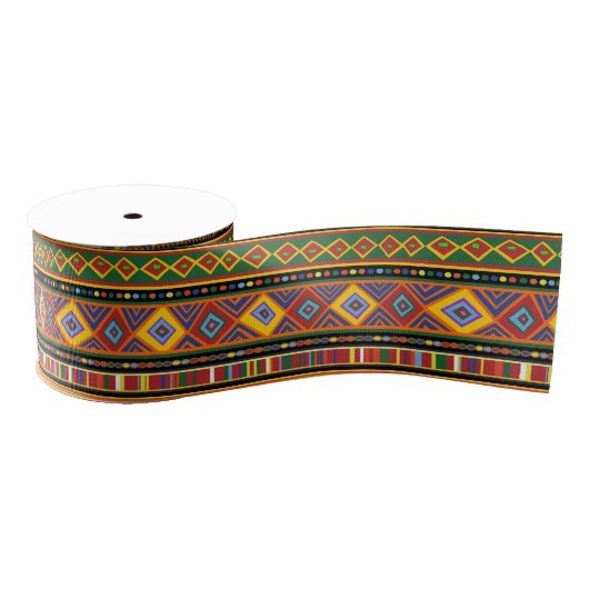 Afrika Etnisch Kunstpatroon Grosgrain Lint (Spoel)