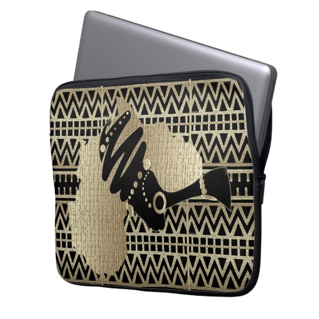 Afrika in goud laptop sleeve (Voorkant Links)