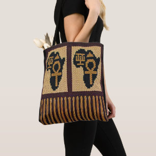 Afrika Kaart Adinkra Ankh Artisan Haakprint Tote Bag