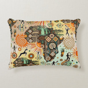 Afrika Kaart Decoratieve Tribale Elementen Patroon Accent Kussen