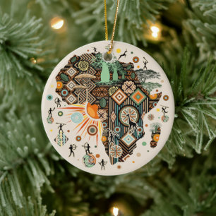 Afrika Kaart Decoratieve Tribale Elementen Patroon Keramisch Ornament