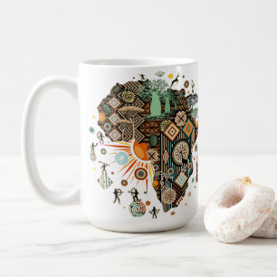 Afrika kaart decoratieve tribale elementen patroon koffiemok
