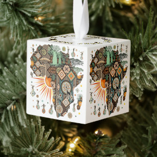 Afrika kaart decoratieve tribale elementen patroon kubus ornament