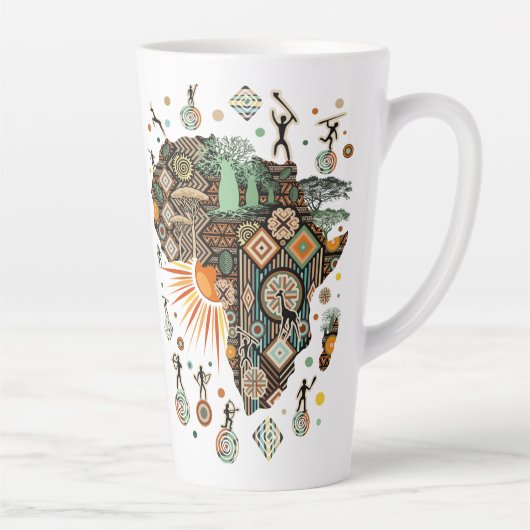 Afrika kaart decoratieve tribale elementen patroon latte mok (Rechts)