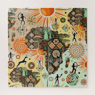 Afrika kaart decoratieve tribale elementen patroon legpuzzel