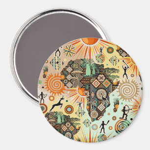 Afrika Kaart Decoratieve Tribale Elementen Patroon Magneet