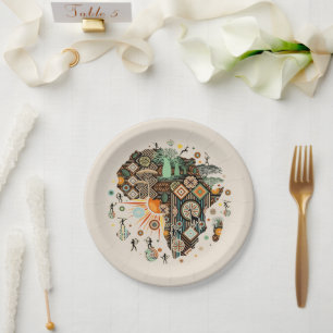 Afrika Kaart Decoratieve Tribale Elementen Patroon Papieren Bordje