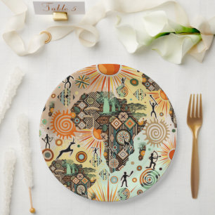 Afrika Kaart Decoratieve Tribale Elementen Patroon Papieren Bordje