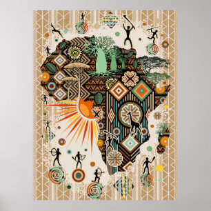 Afrika kaart decoratieve tribale elementen patroon poster