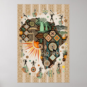 Afrika kaart decoratieve tribale elementen patroon poster