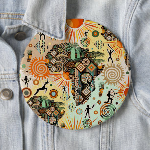 Afrika kaart decoratieve tribale elementen patroon ronde button 6,0 cm