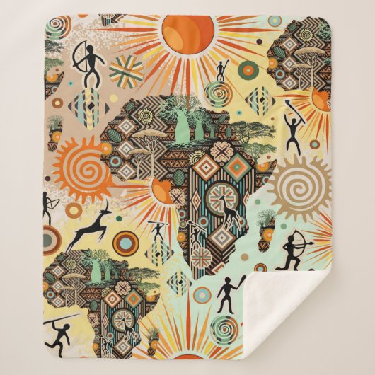 Afrika kaart decoratieve tribale elementen patroon sherpa deken (Voorkant)