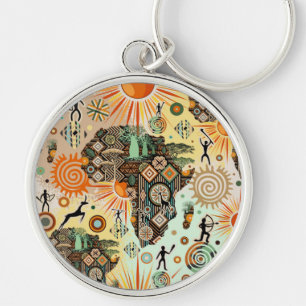 Afrika kaart decoratieve tribale elementen patroon sleutelhanger