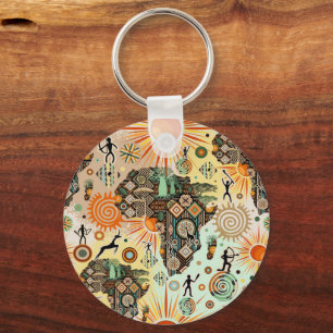 Afrika kaart decoratieve tribale elementen patroon sleutelhanger