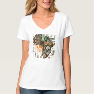 Afrika Kaart Decoratieve Tribale Elementen Patroon T-shirt