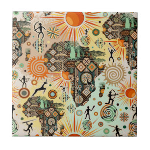 Afrika kaart decoratieve tribale elementen patroon tegeltje