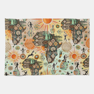 Afrika Kaart Decoratieve Tribale Elementen Patroon Theedoek