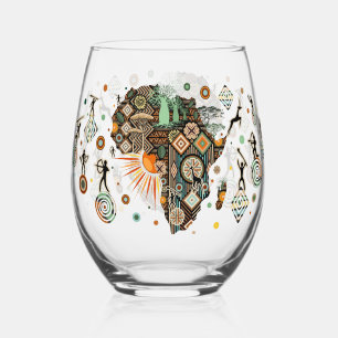 Afrika kaart decoratieve tribale elementen patroon wijnglas zonder voet