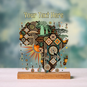Afrika Kaart Decorative Stam Elementen Patroon Acryl Bord