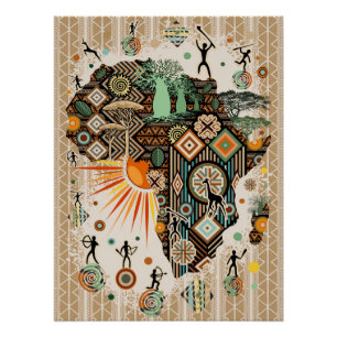 Afrika Kaart Decorative Stam Elementen Patroon Perfect Poster