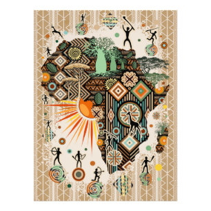 Afrika Kaart Decorative Stammen Elementen Patroon Foto Afdruk