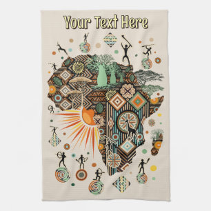 Afrika Kaart Decorative Stammen Elementen Patroon Theedoek