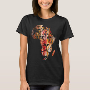 Afrika Kaart Leeuwenkop Gezicht Afrikaanse Safari  T-shirt