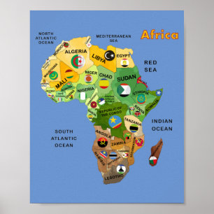 Afrika-kaart met vlaggenkunstwerk poster