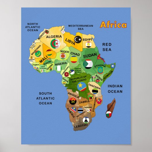 Afrika-kaart met vlaggenkunstwerk poster (Voorkant)