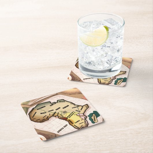 Afrika-kaart Vierkante Kartonnen Onderzetter (Insitu)